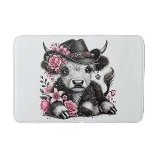 Schotse Hooglander met Bloemenhoed Badmat (Voorkant)
