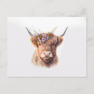 Schotse Hooglander met bloemenkrans Aquarel Illust Briefkaart