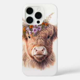 Schotse Hooglander met bloemenkrans Aquarel Illust iPhone 16 Pro Hoesje