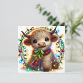 Schotse Hooglander met maretak en kerstverlichting Feestdagenkaart (Staand voorkant)