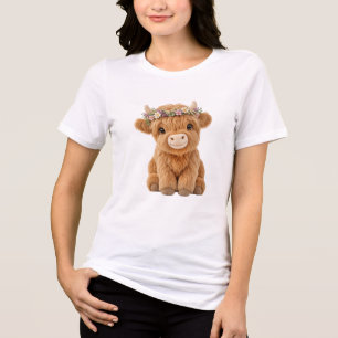 Schotse Hooglander met Wilde Bloemenkrans Tri-Blend Shirt