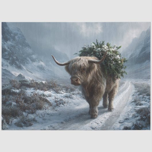 Schotse Hooglander met Wintergroen Tissuepapier (Voorkant)