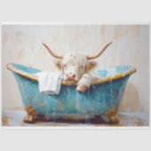 Schotse Hooglander Rustieke Boho Badkuip Spa Decou Tissuepapier (Voorkant)