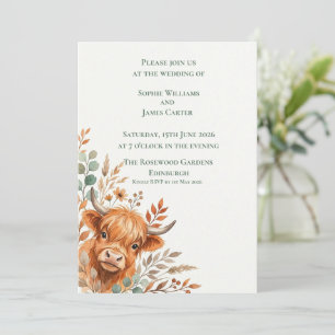 Schotse Hooglanders Herfst Bloemen Huwelijk Kaart