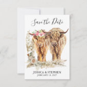 Schotse Hooglanders Huwelijk Aquarel  Save The Date (Voorkant)