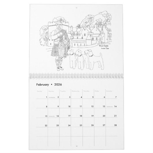 Schotse Hooglanders, kastelen en honden Kalender (Feb 2026)