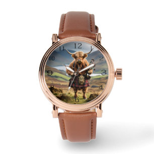 Schotse Humor: Highland Koe Bagpiper Horloge