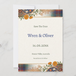 Schotse Indiase Erfgoed Bruiloft Save the Date   T