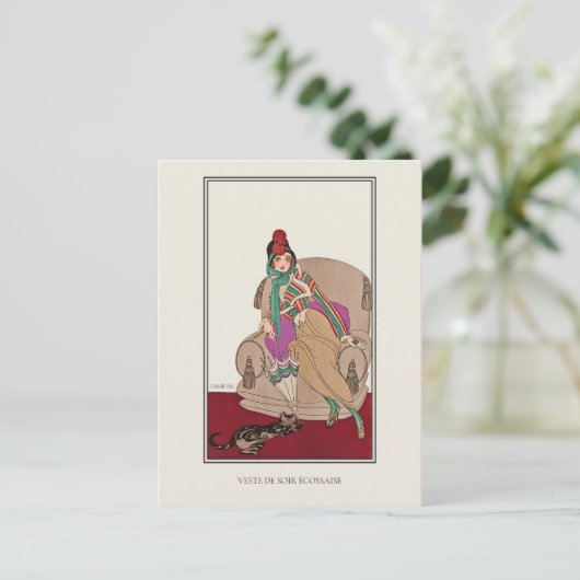 Schotse jas Cat Gerda Wegener Mode Briefkaart (Staand voorkant)