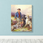 Schotse jongen met wolfhonden in een hoogland land canvas afdruk (Insitu (Houten vloer))