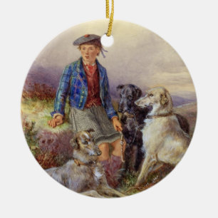 Schotse jongen met wolfhonden in een hoogland land keramisch ornament