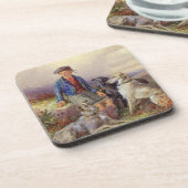 Schotse jongen met wolfhonden in een hoogland land onderzetter (Linkerzijde)