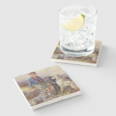 Schotse jongen met wolfhonden in een hoogland land stenen onderzetter (Zijkant)