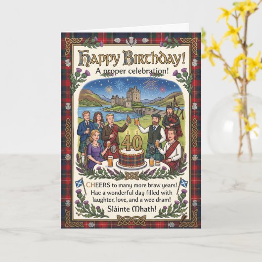 Schotse Kasteel Verjaardag Kaart (Gele Bloem)