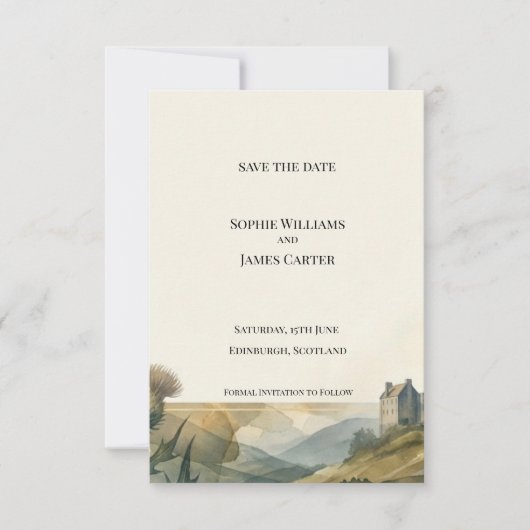 Schotse Kasteellandschap Save the Date Kaart (Voorkant)