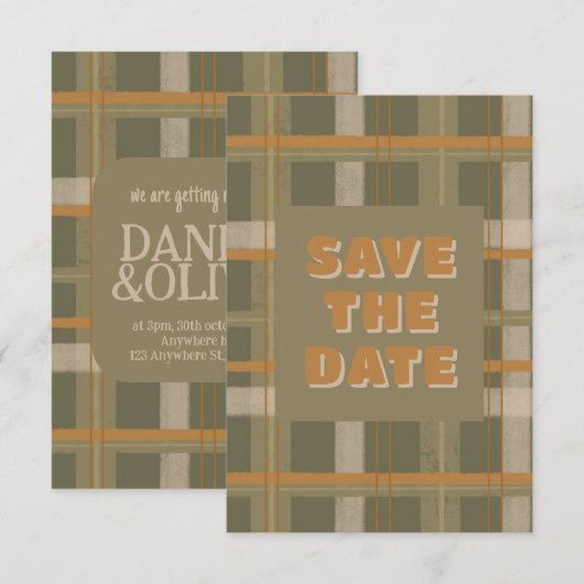 Schotse Keltische Tartan Patroon Wedding Save The Date (Voorkant / Achterkant)