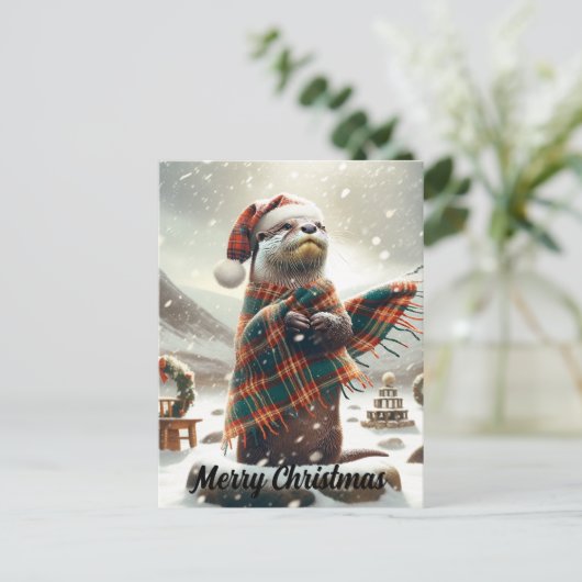 Schotse kerst otter kerst briefkaart (Staand voorkant)