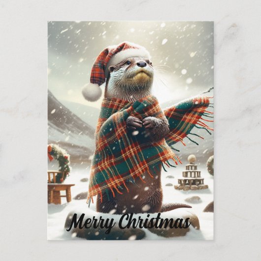 Schotse kerst otter kerst briefkaart (Voorkant)
