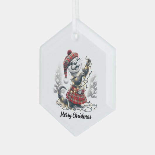 Schotse kerst otter kerst glas ornament (Voorkant links)