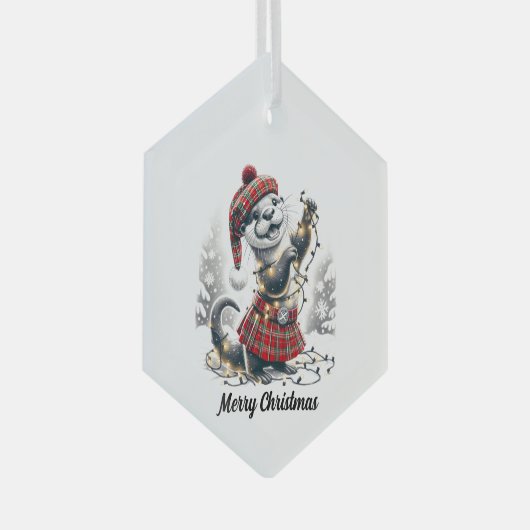 Schotse kerst otter kerst glas ornament (Voorkant Rechts)