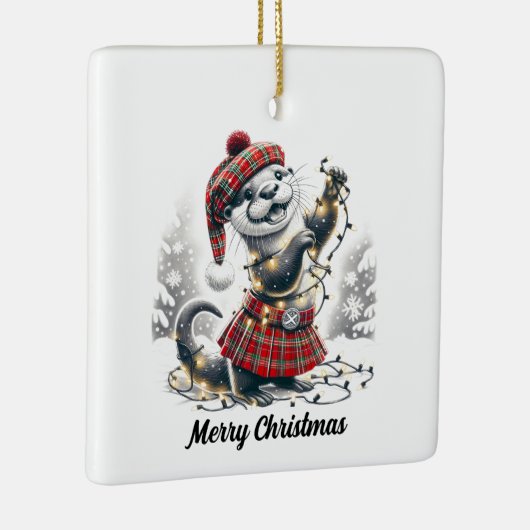 Schotse kerst otter kerst keramisch ornament (Rechts)