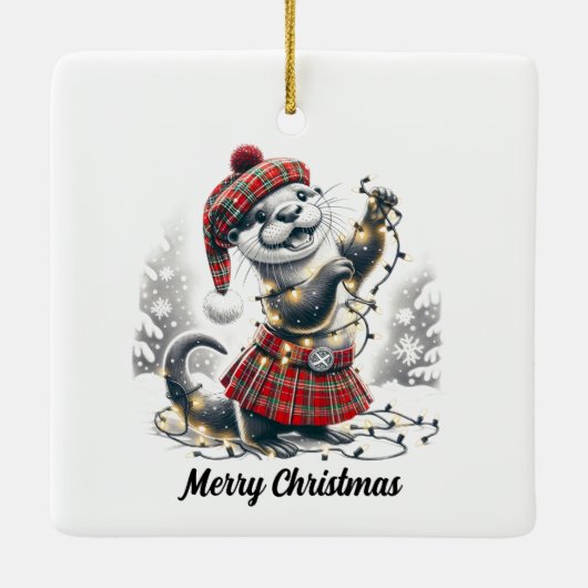 Schotse kerst otter kerst keramisch ornament (Achterkant)