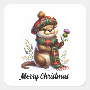 Schotse kerst otter kerst vierkante sticker
