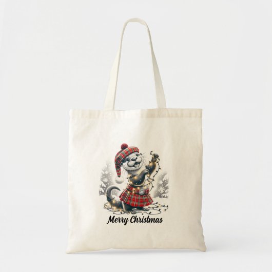 Schotse Kerst Otter Kerstmis Tote Bag (Voorkant)