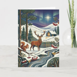 Schotse Kerstkaart met Hert onder Maanlicht Kaart