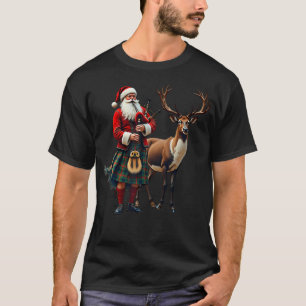 Schotse Kerstman die Dudelsack Speelt Met Rendier T-shirt