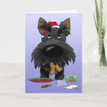 Schotse Kerstmis van Terrier Feestdagen Kaart<br><div class="desc">Schots Terrier die met het eten van de koekjes van elk van Kerstman proberen weg te gaan. Scottie draagt een Pet van de Kerstman,  met gember leest het broodman in zijn mond en binnenkant van kaart,  "Ho… Ho… Ho???"</div>