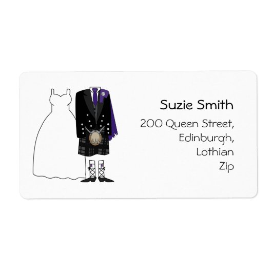 Schotse Kilt Paarse Bruiloft Retouradres Labels (Voorkant)