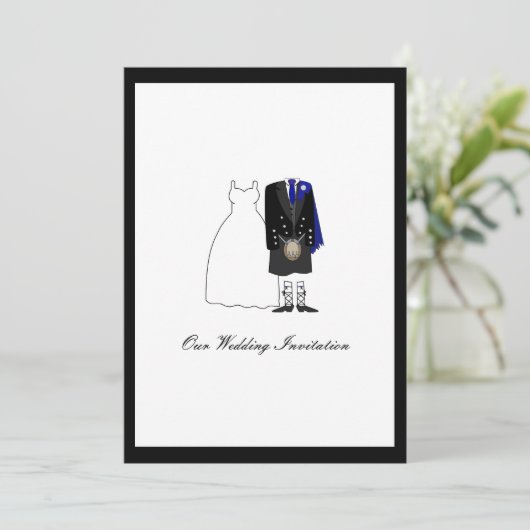 Schotse kilt Wedding Invitation - Blue & Black Kaart (Staand voorkant)