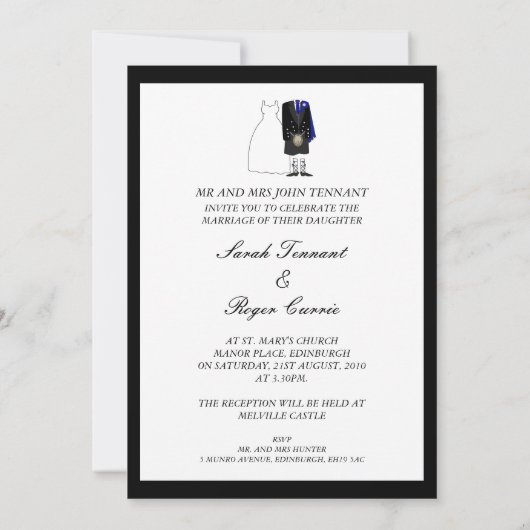 Schotse kilt Wedding Invitation - Blue & Black Kaart (Achterkant)