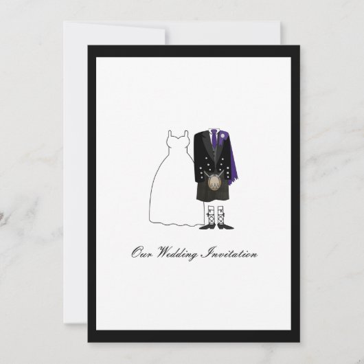 Schotse kilt Wedding Invitation - Paars Kaart (Voorkant)