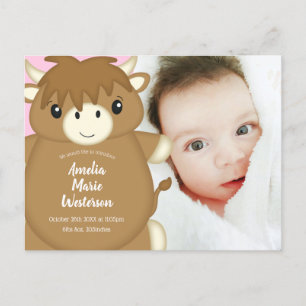 Schotse Koe Baby shower roze Briefkaart