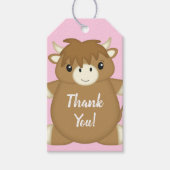 Schotse Koe Baby shower roze Cadeaulabel (Voorkant)