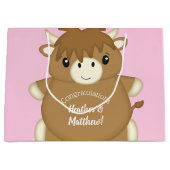 Schotse Koe Baby shower roze Groot Cadeauzakje (Voorkant)