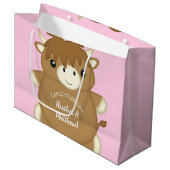 Schotse Koe Baby shower roze Groot Cadeauzakje (Voorkant Gekanteld)