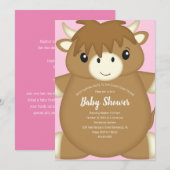 Schotse Koe Baby shower roze Kaart (Voorkant / Achterkant)