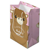 Schotse Koe Baby shower roze Medium Cadeauzakje (Voorkant Gekanteld)