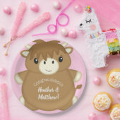 Schotse Koe Baby shower roze Papieren Bordje (Feest)