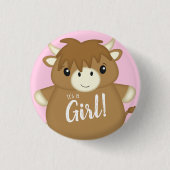 Schotse Koe Baby shower roze Ronde Button 3,2 Cm (Voorkant)