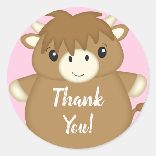 Schotse Koe Baby shower roze Ronde Sticker (Voorkant)