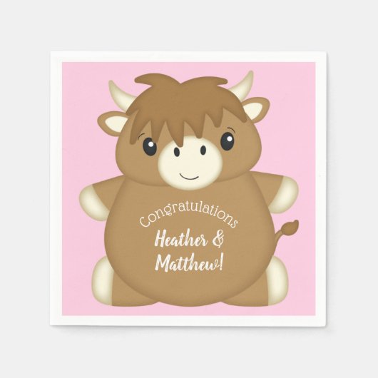 Schotse Koe Baby shower roze Servet (Voorkant)