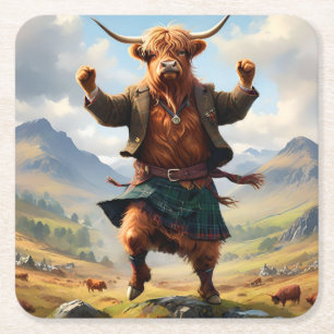 Schotse koe die de Highland Fling danst, Kartonnen Onderzetters