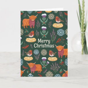 Schotse Koe & Distel Schotse Volkskunst Kerstmis Kaart