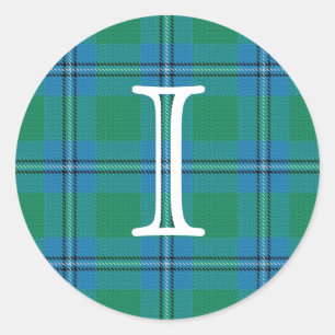 Schotse lan Irvine Tartan met Monogram Ronde Sticker