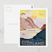 Schotse landschap, briefkaart van het vintage-reiz (Voorkant / Achterkant)