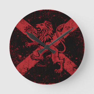 Schotse Leeuw Rampant Wandklok Rood & Zwart Sal